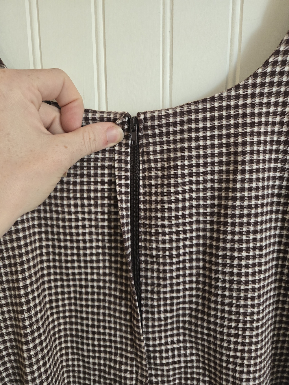 Vintage Brown Gingham Strap Retro Mini Dress - Picture 7 of 11